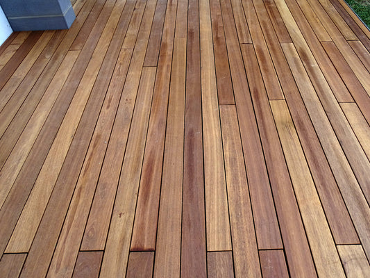 Guyana Teak (Basralocus) Terrassendielen, 38x140 mm, KD, glatt/glatt – Bild 2