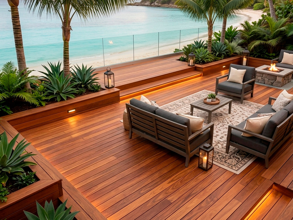 Guyana Teak (Basralocus) Terrassendielen, 38x140 mm, KD, glatt/glatt – Bild 3