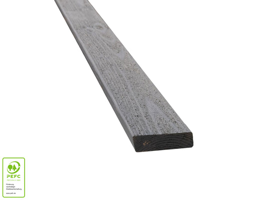 Kanadische Lärche Rhombusleisten, 20x68 mm, KD, 15° Schräge, fein gesägt, grau vorbehandelt, Kanten gerundet, Rückseite keine Sichtseite
