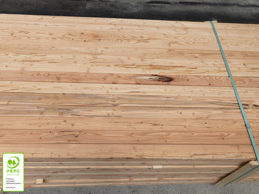 Kanadische Lärche Rhombusleisten, 20x68 mm, KD, 15° Schräge, fein gesägt, Kanten gerundet