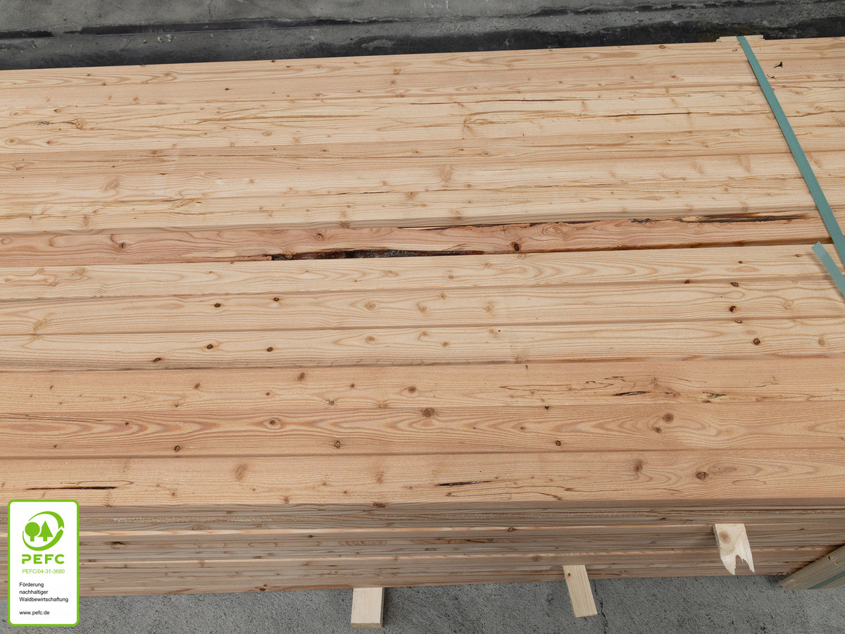 Kanadische Lärche Rhombusleisten, 20x68 mm, KD, 15° Schräge, fein gesägt, Kanten gerundet