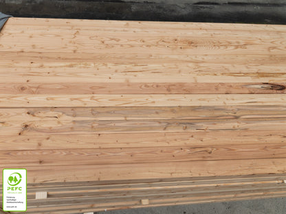 Kanadische Lärche Rhombusleisten, 20x68 mm, KD, 15° Schräge, fein gesägt, Kanten gerundet